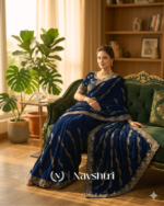 Admirable Navy Blue Fendy Silk Sequence Embroidery Work Saree With Stitched Blouse - Image 2