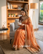 Resplendent Orange Fendy Chiffon Silk Sequence Embroidery Work Saree With Stitched Blouse - Image 2