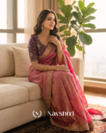 Grandiose Pink Fendy Chiffon Silk Sequence Embroidery Work Saree With Stitched Blouse - Image 2