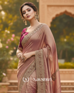 Designer Pink Embroidery Work Chiffon Silk Saree With Glittering Full Stitched Blouse - Image 2