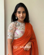 Sizzling Orange Georgette Silk Saree With Embroidery Work Blouse Piece - Image 2