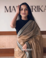 Wonderful Brown Twill Net Embroidery Work Saree With Velvet Blouse Piece - Image 2