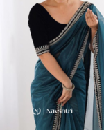 Blissful Rama Twill Net Embroidery Work Saree With Velvet Blouse Piece - Image 2