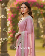 Invaluable Pink Organza Silk Sequence Work Saree With Glittering Blouse Piece - Image 2