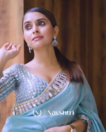 Sumptuous Sky Satin Silk Mirror Work Saree With Rhapsody Blouse Piece