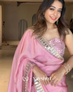 Invaluable Pink Satin Silk Mirror Work Saree With Seraphic Blouse Piece - Image 2