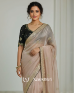 Splendorous Beige Embroidery Work Jimmy Choo Silk Saree With Lagniappe Full Stitched Blouse - Image 2