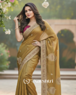 Resonant Mustard Embroidery Work Chiffon Silk Saree With Phenomenal Full Stitched Blouse - Image 3