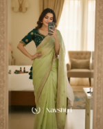 Innovative Pista Embroidery Work Jimmy Choo Silk Saree With Blooming Full Stitched Blouse - Image 2