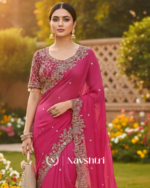 Arresting Dark Pink Embroidery Work Fancy Silk Saree With Ratatouille Full Stitched Blouse - Image 2