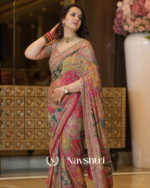 Pulsating Multicolor Chinon Silk Printed Mirror Work Saree - Image 2