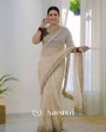 Prominent Beige Rangoli Silk Sequence Embroidery Work Saree With Stitched Blouse - Image 2