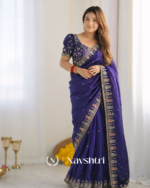 Preferable Royal Purple Fendy Silk Sequence Embroidery Work Saree With Stitched Blouse
