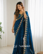 Lovely Blue Fendy Silk Sequence Embroidery Work Saree With Stitched Blouse - Image 2