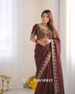 Rhapsody Maroon Fendy Silk Sequence Embroidery Work Saree With Stitched Blouse - Image 2