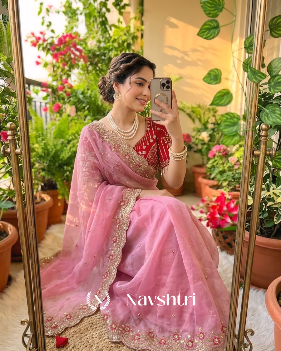 Image00002 Ineffable Pink Fendy Silk Sequence Embroidery Work Saree With Stitched Blouse - Image 1