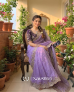 Energetic Lavender Fendy Silk Sequence Embroidery Work Saree With Stitched Blouse - Image 3