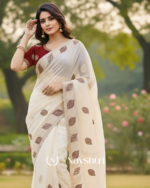 Lagniappe Off White Fancy Silk Embroidery Work Saree With Stitched Blouse - Image 2