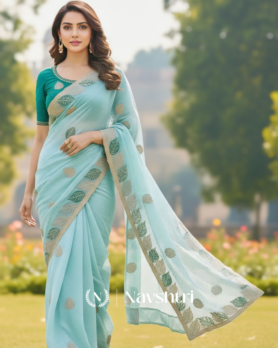 Image00002 Glorious Sky Fancy Silk Embroidery Work Saree With Stitched Blouse - Image 1