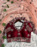 Zephyr Peach Organza Silk Saree With Incomparable Full Stitched Blouse - Image 2