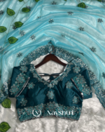 Confounding Sky Organza Silk Saree With Lissome Full Stitched Blouse - Image 2