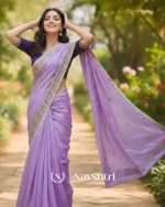 Winsome Lavender Embroidery Work Cursh Silk Saree With Seraphic Full Stitched Blouse - Image 3