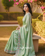 Outstanding Pista Embroidery Work Cursh Silk Saree With Vibrant Full Stitched Blouse - Image 2