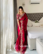 Nemesis Red Embroidery Work Fancy Silk Saree With Engrossing Full Stitched Blouse - Image 3
