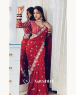 Groovy Maroon Embroidery Work Soft Georgette Silk Saree With Mesmeric Full Stitched Blouse - Image 3