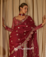 Groovy Maroon Embroidery Work Soft Georgette Silk Saree With Mesmeric Full Stitched Blouse - Image 3