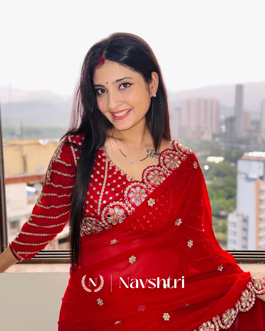 Image00003 Dalliance Red Embroidery Work Soft Georgette Silk Saree With Diaphanous Full Stitched Blouse - Image 1