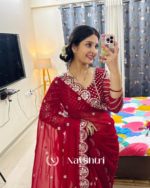 Groovy Maroon Embroidery Work Soft Georgette Silk Saree With Mesmeric Full Stitched Blouse - Image 3