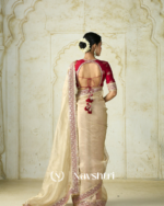 Seraglio Beige Embroidery Work Tweel Net Silk Saree With Divine Blouse Piece - Image 3