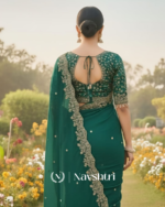 Exquisite Dark Green Embroidery Work Fancy Silk Saree With Rhapsodic Full Stitched Blouse - Image 6