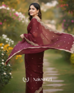 Elegant Wine Embroidery Work Fancy Silk Saree With Comely Full Stitched Blouse - Image 4