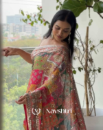 Pulsating Multicolor Chinon Silk Printed Mirror Work Saree - Image 3