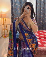 Zephyr Multicolor Chinon Silk Printed Mirror Work Saree - Image 4
