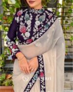 Vibrant Beige Rangoli Silk Sequence Embroidery Work Saree With Stitched Blouse