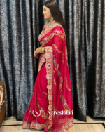 Seraphic Dark Pink Rangoli Silk Sequence Embroidery Work Saree With Stitched Blouse - Image 4