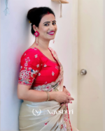 Enticing Beige Embroidery Work Jimmy Choo Silk Saree With Ephemeral Blouse Piece - Image 3