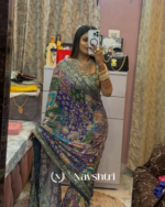 Pulsating Multicolor Chinon Silk Printed Mirror Work Saree - Image 3