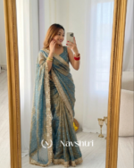 Lassitude Sea Green Moss Silk Zari Woven Fancy Lace Border Saree - Image 3