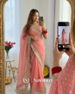 Engrossing Peach Moss Silk Zari Woven Fancy Lace Border Saree