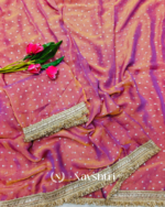 Scintillating Pink Moss Silk Zari Woven Fancy Lace Border Saree - Image 3