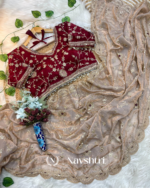 Blissful Beige Fendy Silk Sequence Embroidery Work Saree With Stitched Blouse - Image 3