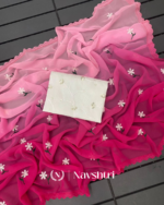 Pink and Light Pink Georgette Saree with Embroidery and Sequence Work Blouse Piece - Image 3