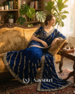 Admirable Navy Blue Fendy Silk Sequence Embroidery Work Saree With Stitched Blouse - Image 3