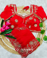 Blooming Red Fendy Silk Sequence Embroidery Work Saree With Stitched Blouse - Image 3