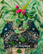 Chatoyant Green Fendy Chiffon Silk Sequence Embroidery Work Saree With Stitched Blouse - Image 3