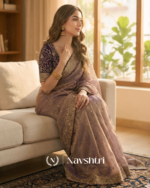 Glorious Royal Blue Fendy Chiffon Silk Sequence Embroidery Work Saree With Stitched Blouse - Image 3
